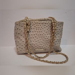 Ivanka Trump Gray Ostrich Style Leather  Shoulder Bag Minor Flaws